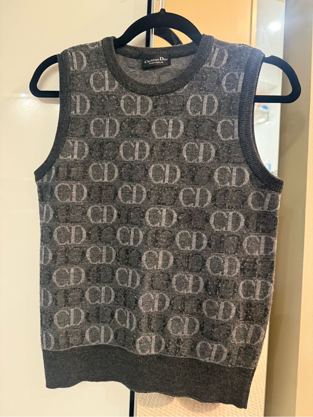 Dior Cashmere and Wool Gray Patterned Crewneck Sleeveless Knit